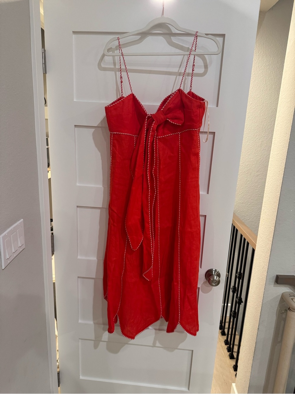 FARM Rio Red Tie-Front Midi Dress